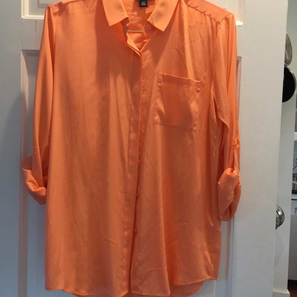 DKNY melon color silk shirt